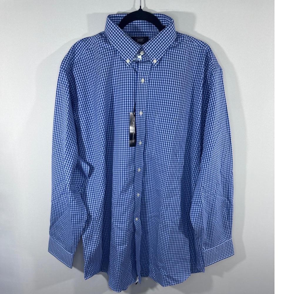 Berkley Jensen Mens XL Blue Gingham Check Button Down Shirt Wrinkle Free NWT